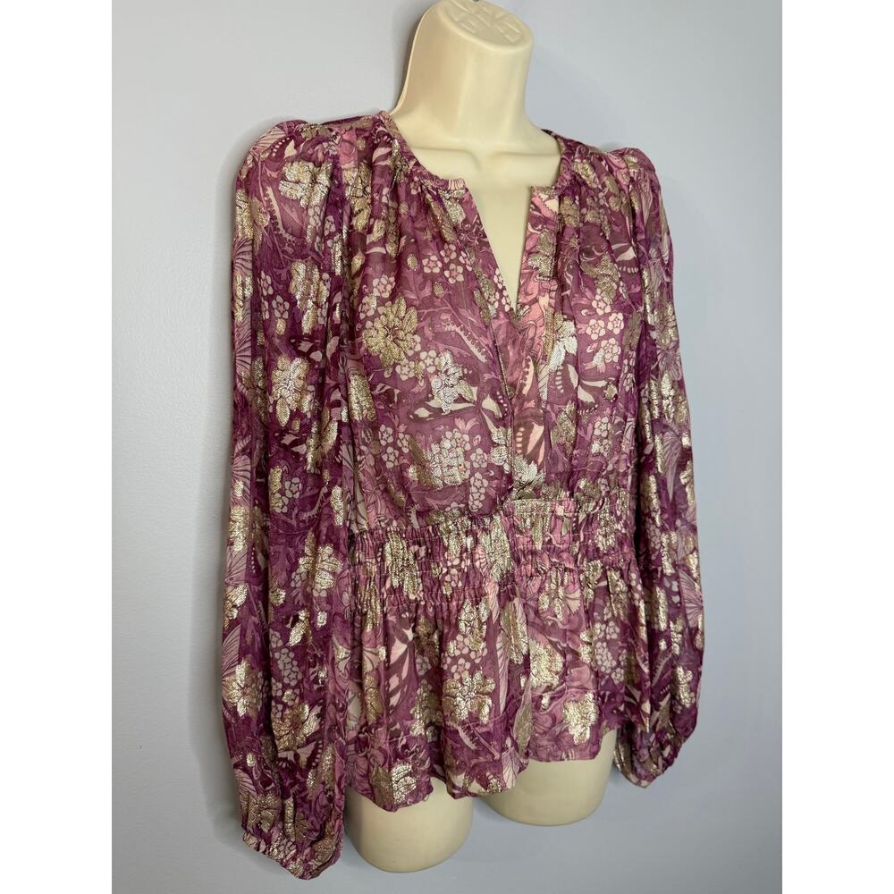 Anthropologie Somerset Floral Chiffon Blouse Floral Women's M New Romantic - Picture 7 of 15